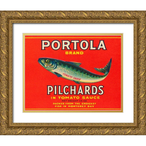 Portola Brand Pilchards Gold Ornate Wood Framed Art Print with Double Matting by Retrolabel