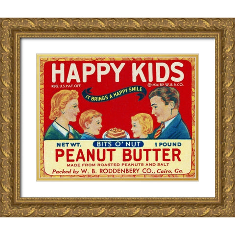 Happy Kids Bits o Nut Peanut Butter Gold Ornate Wood Framed Art Print with Double Matting by Retrolabel