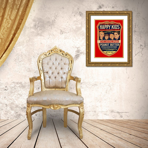 Happy Kids Homogenized Peanut Butter Gold Ornate Wood Framed Art Print with Double Matting by Retrolabel