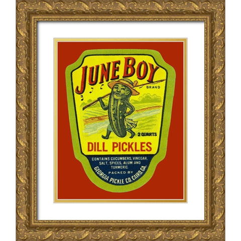 June Boy Dill Pickles Gold Ornate Wood Framed Art Print with Double Matting by Retrolabel
