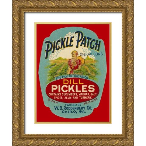 Pickle Patch Dill Pickles Gold Ornate Wood Framed Art Print with Double Matting by Retrolabel