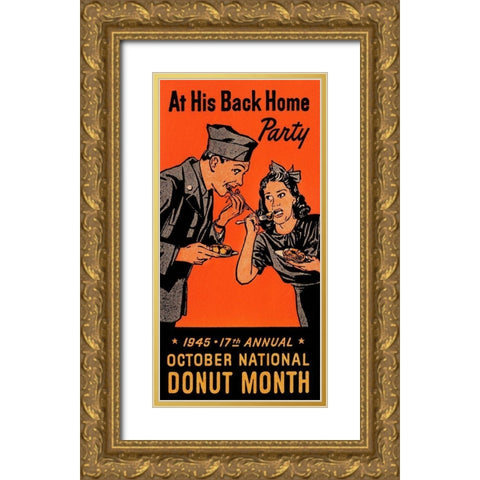 At His Back Home Party Gold Ornate Wood Framed Art Print with Double Matting by Retrolabel