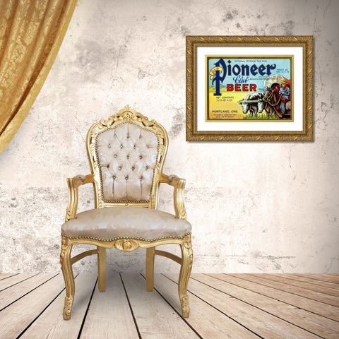 Old Pioneer Club Beer Gold Ornate Wood Framed Art Print with Double Matting by Vintage Booze Labels