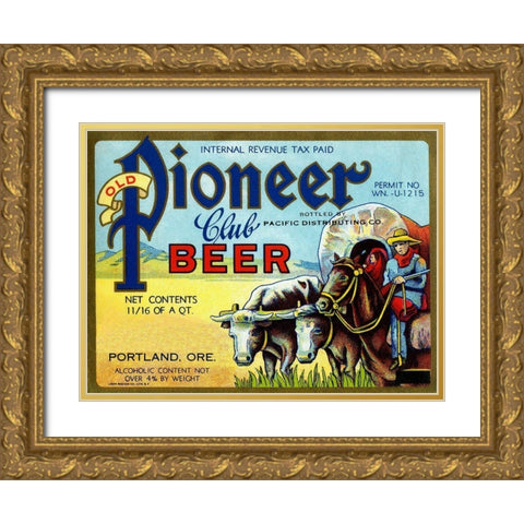 Old Pioneer Club Beer Gold Ornate Wood Framed Art Print with Double Matting by Vintage Booze Labels