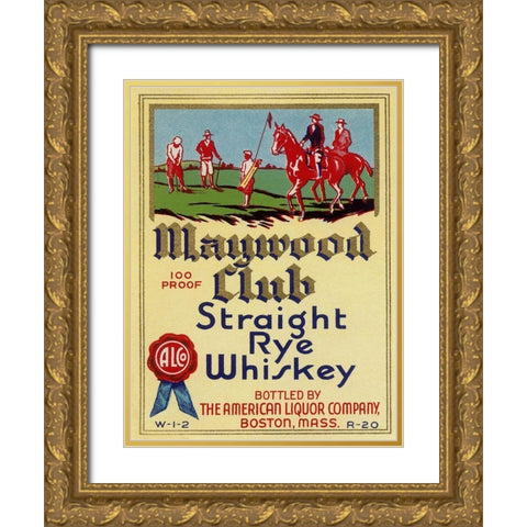 Maywood Club Straight Rye Whiskey Gold Ornate Wood Framed Art Print with Double Matting by Vintage Booze Labels