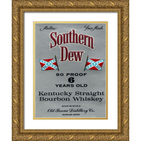 Southern Dew Kentucky Straight Bourbon Whiskey Gold Ornate Wood Framed Art Print with Double Matting by Vintage Booze Labels