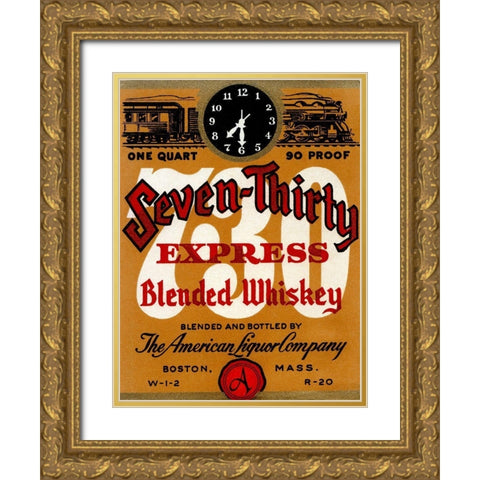Seven-Thirty Express Blended Whiskey Gold Ornate Wood Framed Art Print with Double Matting by Vintage Booze Labels