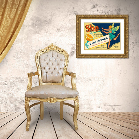 Baby Ginger Gold Ornate Wood Framed Art Print with Double Matting by Vintage Booze Labels