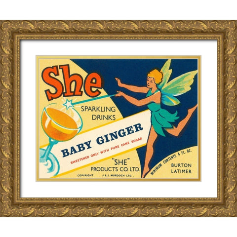 Baby Ginger Gold Ornate Wood Framed Art Print with Double Matting by Vintage Booze Labels