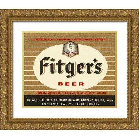 Fitgers Beer Gold Ornate Wood Framed Art Print with Double Matting by Vintage Booze Labels