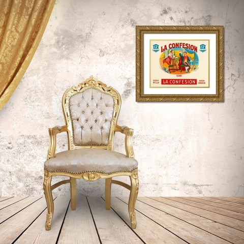 La Confession Cigars Gold Ornate Wood Framed Art Print with Double Matting by Vintage Booze Labels