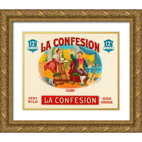 La Confession Cigars Gold Ornate Wood Framed Art Print with Double Matting by Vintage Booze Labels