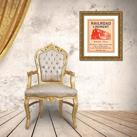 Railroad Liniment Gold Ornate Wood Framed Art Print with Double Matting by Vintage Booze Labels
