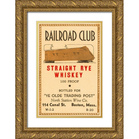 Railroad Club Straight Rye Whiskey Gold Ornate Wood Framed Art Print with Double Matting by Vintage Booze Labels