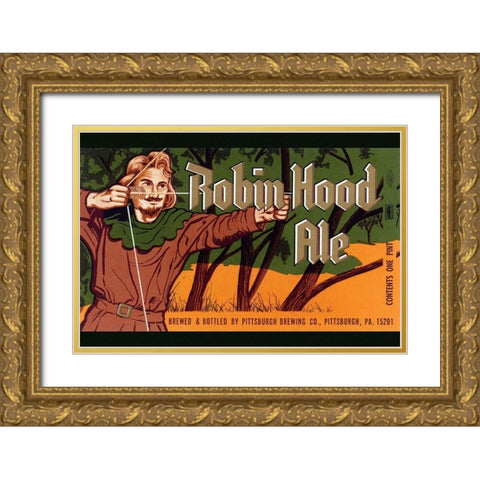 Robin Hood Ale Gold Ornate Wood Framed Art Print with Double Matting by Vintage Booze Labels