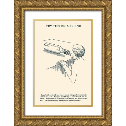 Try This on a Friend - Corked Gold Ornate Wood Framed Art Print with Double Matting by Retromagic