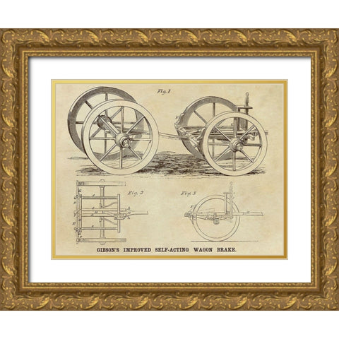 Gibsons Improved Self-Acting Wagon Brake Gold Ornate Wood Framed Art Print with Double Matting by Inventions