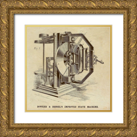 Bowker and Bensels Improved Stave Machine Gold Ornate Wood Framed Art Print with Double Matting by Inventions