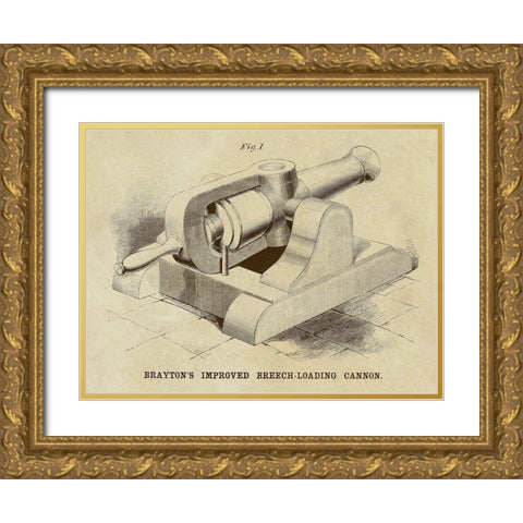 Braytons Improved Breech-loading Cannon Gold Ornate Wood Framed Art Print with Double Matting by Inventions