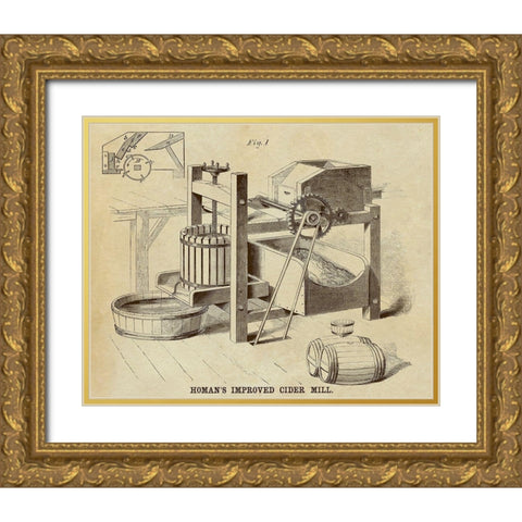 Homans Improved Cider Mill Gold Ornate Wood Framed Art Print with Double Matting by Inventions