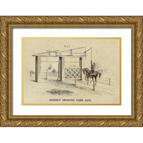 Barbers Improved Farm Gate Gold Ornate Wood Framed Art Print with Double Matting by Inventions