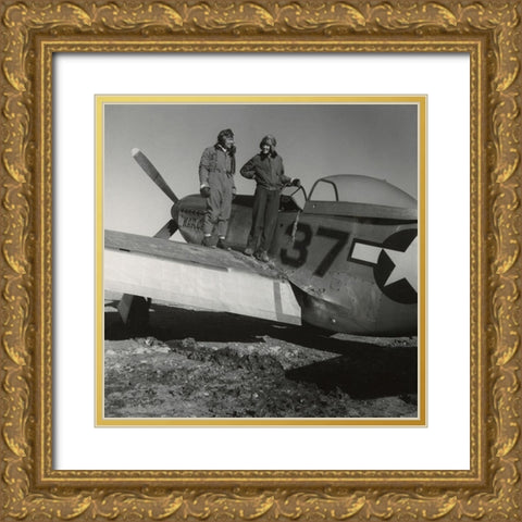 Toni Frissell with Major George S. Spanky Roberts at Ramitelli, Italy, March, 1945 Gold Ornate Wood Framed Art Print with Double Matting by Inventions
