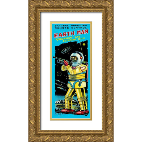 Battery Operated Remote Control Earthman Gold Ornate Wood Framed Art Print with Double Matting by Retrobot