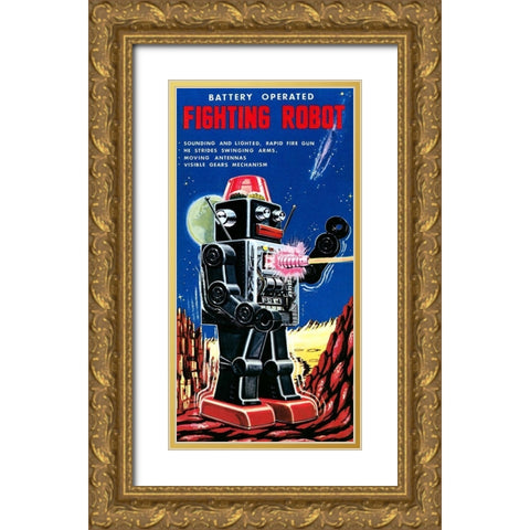 Fighting Robot Gold Ornate Wood Framed Art Print with Double Matting by Retrobot