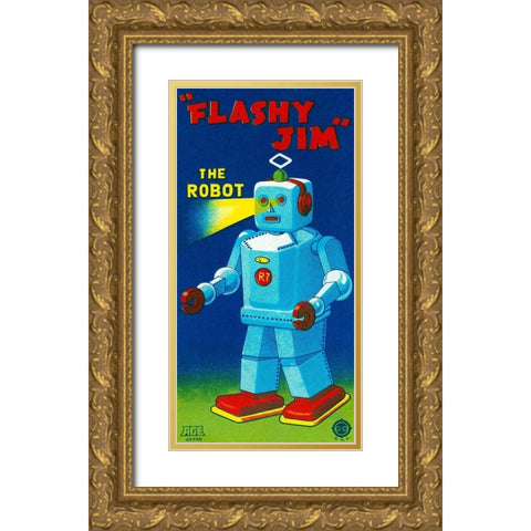 Flashy Jim - The Robot Gold Ornate Wood Framed Art Print with Double Matting by Retrobot