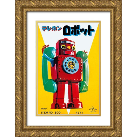 Telephone Robot Gold Ornate Wood Framed Art Print with Double Matting by Retrobot
