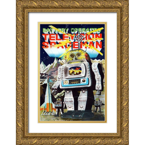 Battery Operated Television Spaceman Gold Ornate Wood Framed Art Print with Double Matting by Retrobot
