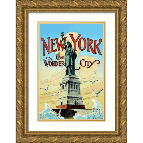 New York; The Wonder City Gold Ornate Wood Framed Art Print with Double Matting by Retrotravel