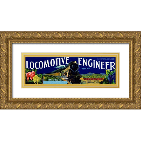 Locomotive Engineer Brand California Grapes Gold Ornate Wood Framed Art Print with Double Matting by Retrotravel