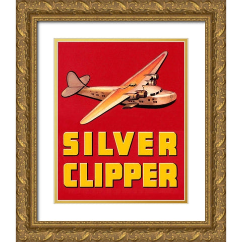 Silver Clipper Crate Label Gold Ornate Wood Framed Art Print with Double Matting by Retrotravel