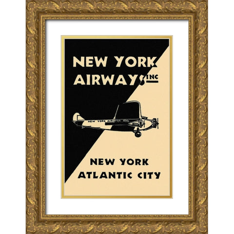 New York Airways Inc Gold Ornate Wood Framed Art Print with Double Matting by Retrotravel