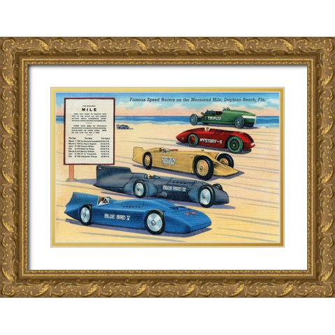 Famous Speed Racers on the Measured  Mile Gold Ornate Wood Framed Art Print with Double Matting by Retrotravel