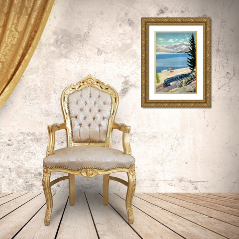 Steaming Along the Coast Gold Ornate Wood Framed Art Print with Double Matting by Retrotravel
