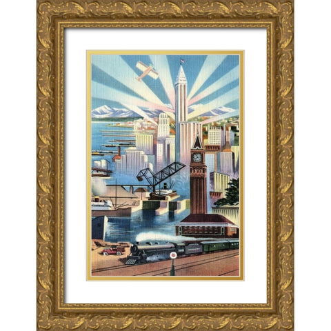 Modern Deco Empire Gold Ornate Wood Framed Art Print with Double Matting by Retrotravel