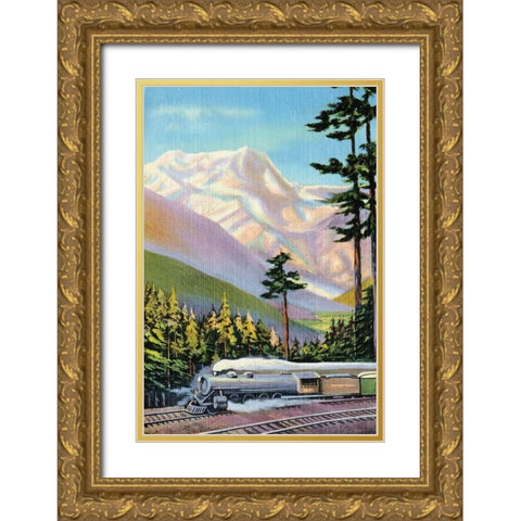 Steaming Through the Valley Gold Ornate Wood Framed Art Print with Double Matting by Retrotravel