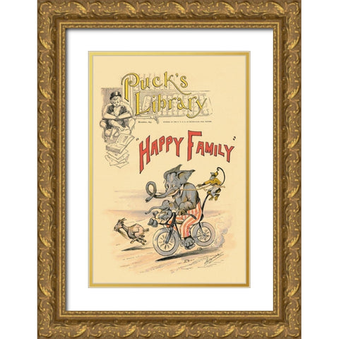 Happy Family Gold Ornate Wood Framed Art Print with Double Matting by Vintage Elephant