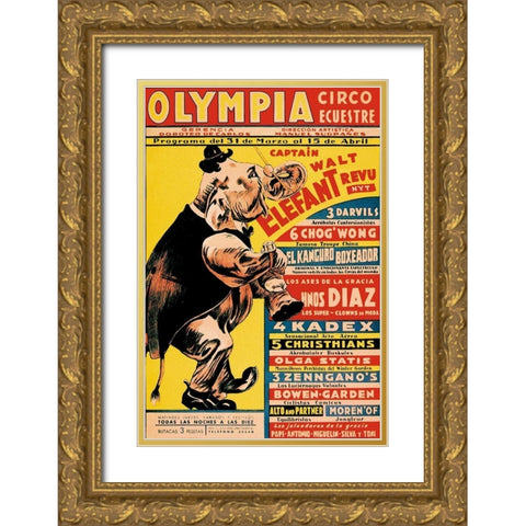 Olympia Circo Ecuestre - Olympia Circus Gold Ornate Wood Framed Art Print with Double Matting by Vintage Elephant