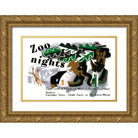 Zoo Nights Gold Ornate Wood Framed Art Print with Double Matting by Vintage Elephant