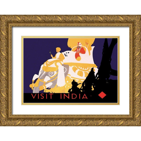 Visit India Gold Ornate Wood Framed Art Print with Double Matting by Vintage Elephant