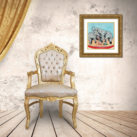Three Elephants Gold Ornate Wood Framed Art Print with Double Matting by Vintage Elephant