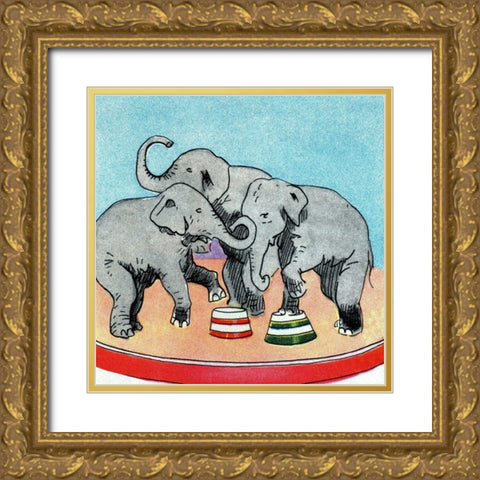 Three Elephants Gold Ornate Wood Framed Art Print with Double Matting by Vintage Elephant