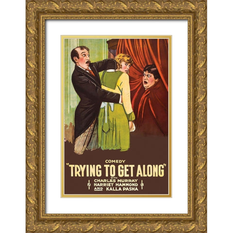 Trying to get along Gold Ornate Wood Framed Art Print with Double Matting by Unknown 20th Century American Illustrator