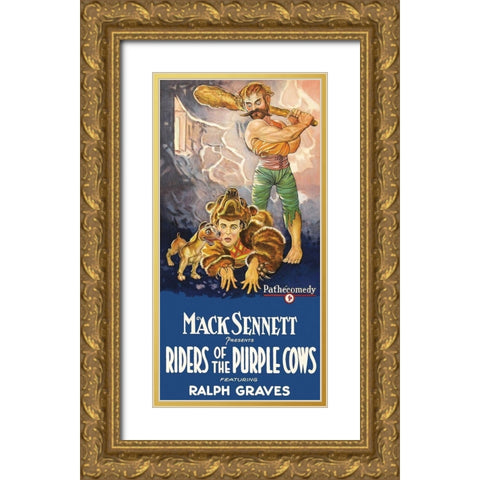 Movie Poster: Mack Sennett - Riders of the Purple Cows Gold Ornate Wood Framed Art Print with Double Matting by Unknown 20th Century American Illustrator