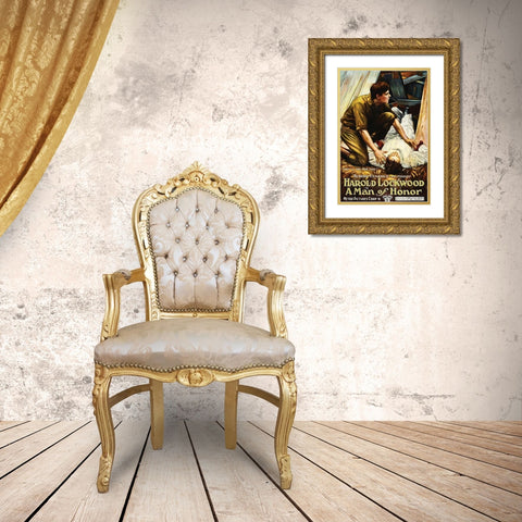 Movie Poster: Harold Lockwood - A Man of Honor Gold Ornate Wood Framed Art Print with Double Matting by Unknown 20th Century American Illustrator