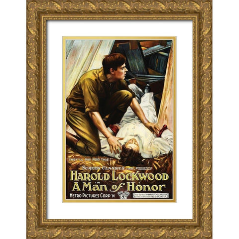 Movie Poster: Harold Lockwood - A Man of Honor Gold Ornate Wood Framed Art Print with Double Matting by Unknown 20th Century American Illustrator