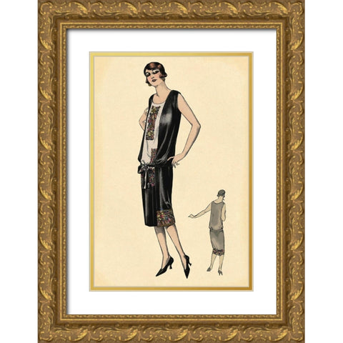 Elegance in Black Gold Ornate Wood Framed Art Print with Double Matting by Vintage Fashion